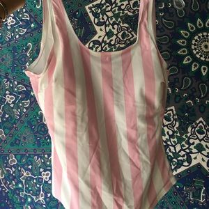 Pink and White Stripped One Piece Bathing Suit